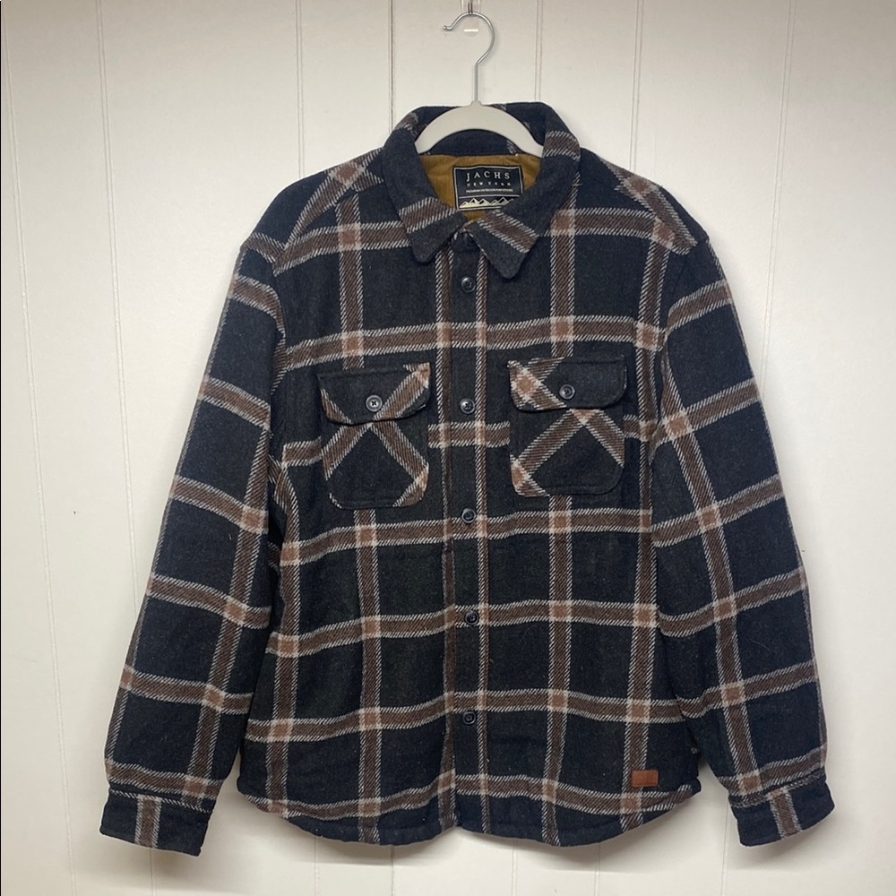 Men’s Large Plaid Work Shirt/Shirt Jacket, Wool Blend and Sherpa Lined